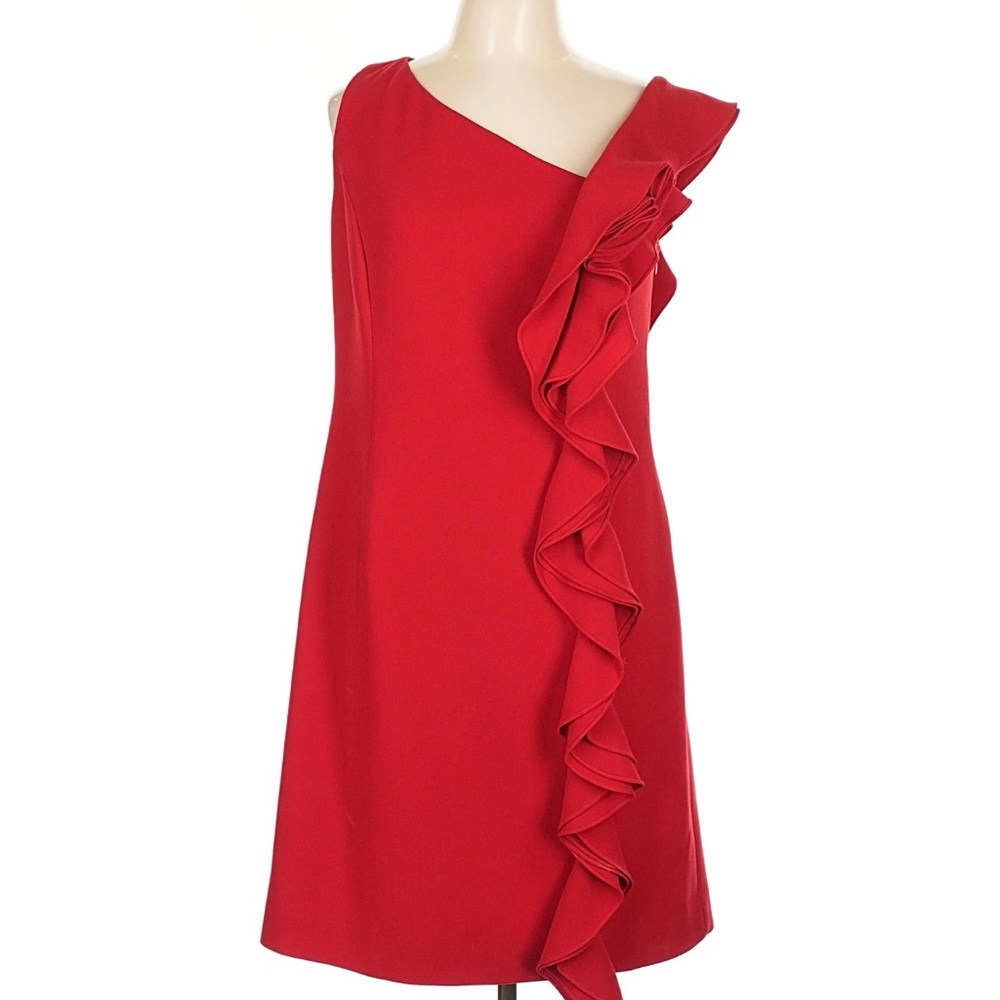 Teri Jon One Shoulder Red Dress with Ruffle